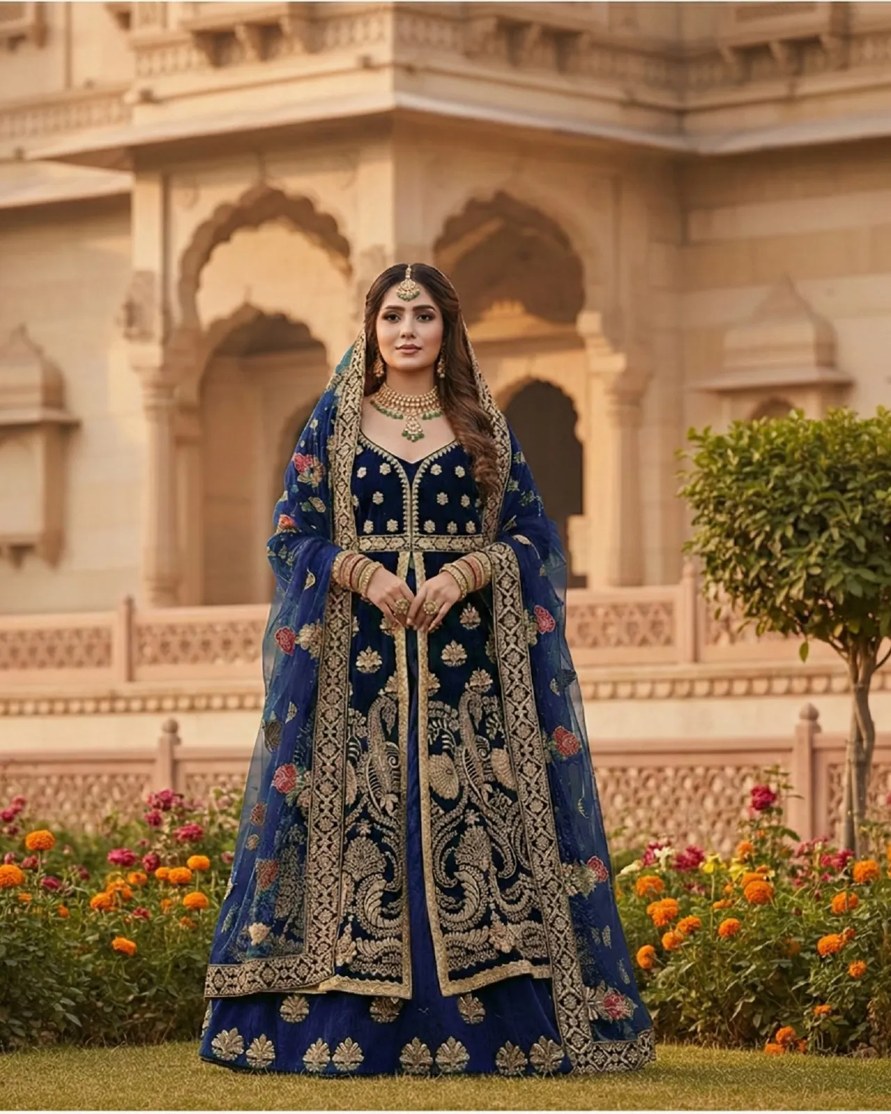 KB 4103 Velvet Embroidery Wedding Lehenga Choli