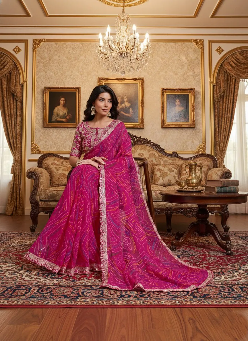 Kiara Devki 1 Georgette Bandhej Printed Sarees