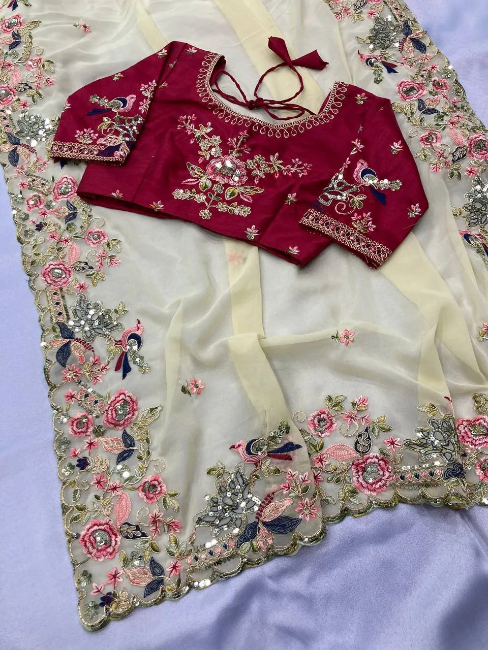 Kiara Onetara Georgette Embroidery Party Wear Sarees