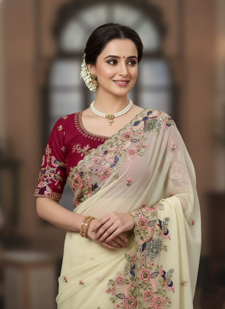 Kiara Onetara Georgette Embroidery Party Wear Sarees