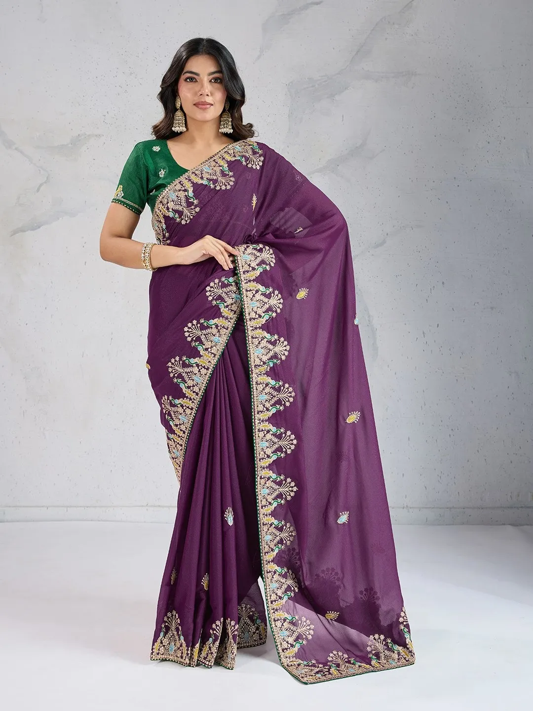 Kiara Star Georgette Silk Thread Sequins Work Sarees