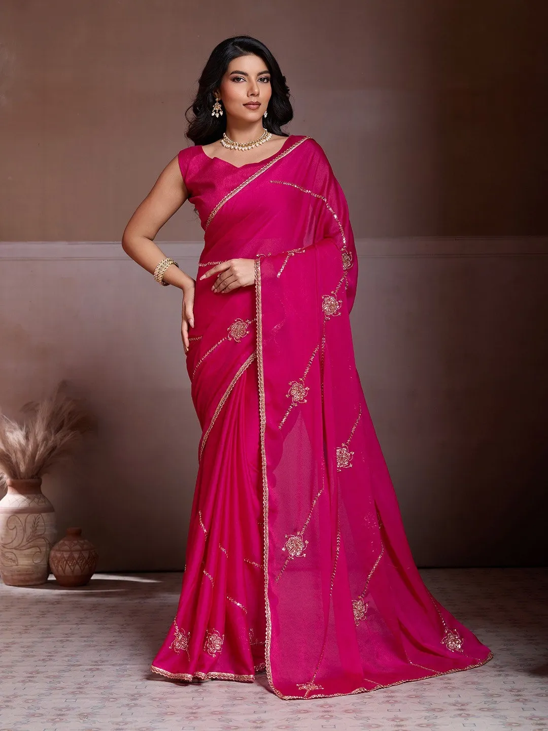Kiara Yaaraa Crush Silk Beads Embroidery Work Sarees