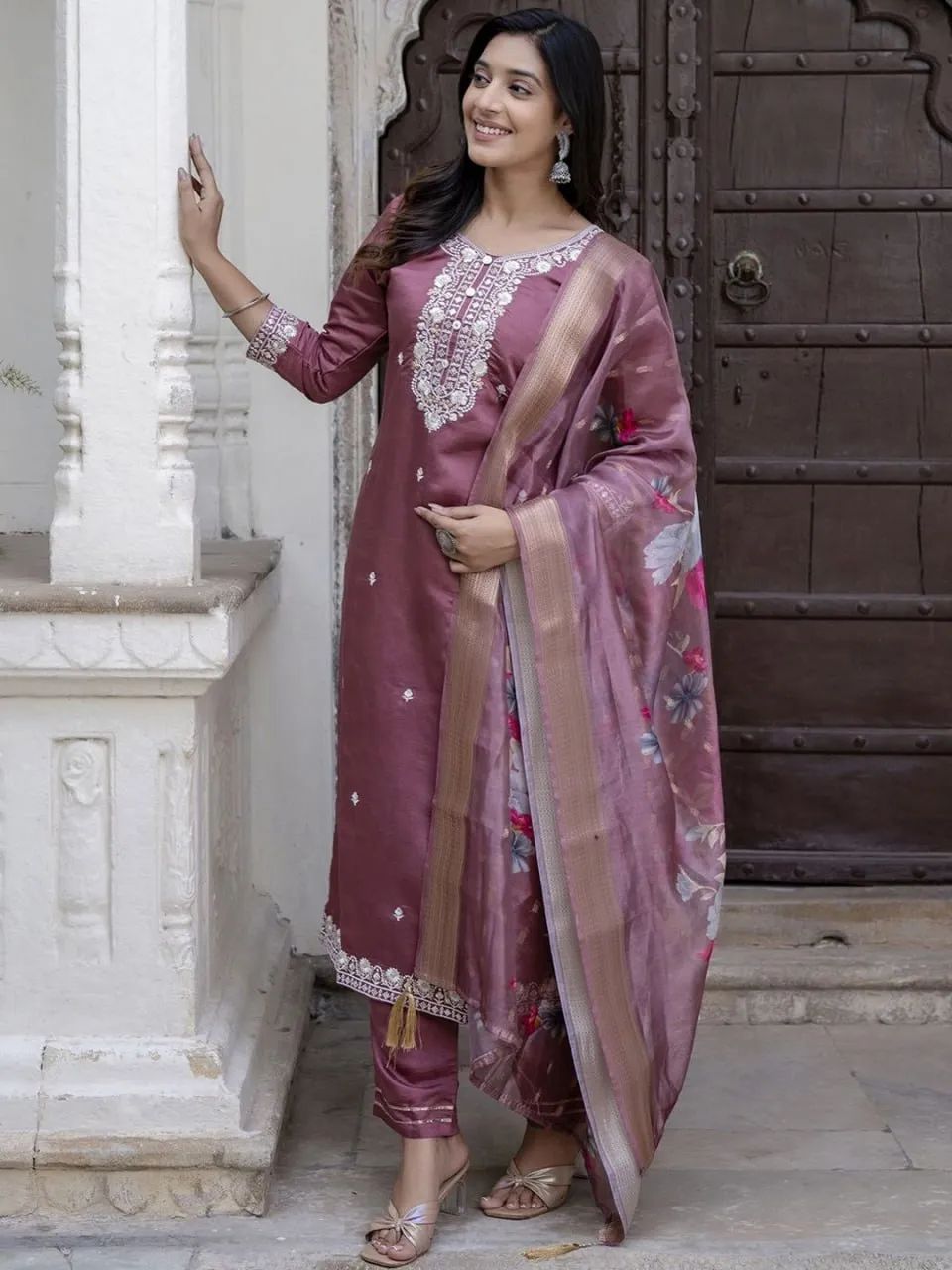 LFK Amira Chanderi Cotton Embroidery Readymade Dress