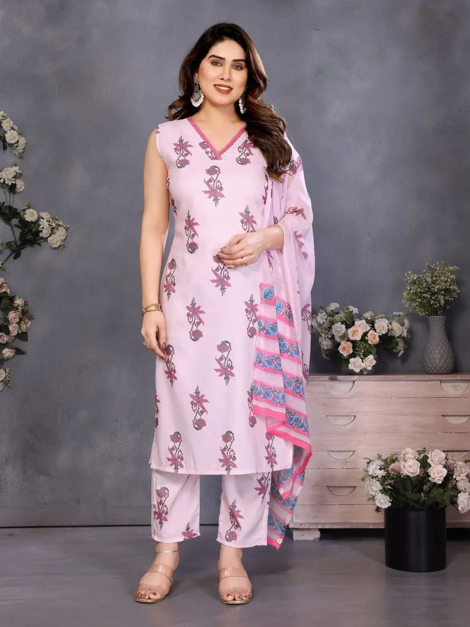 LFK Monika Rayon Slub Embroidery Readymade Dress