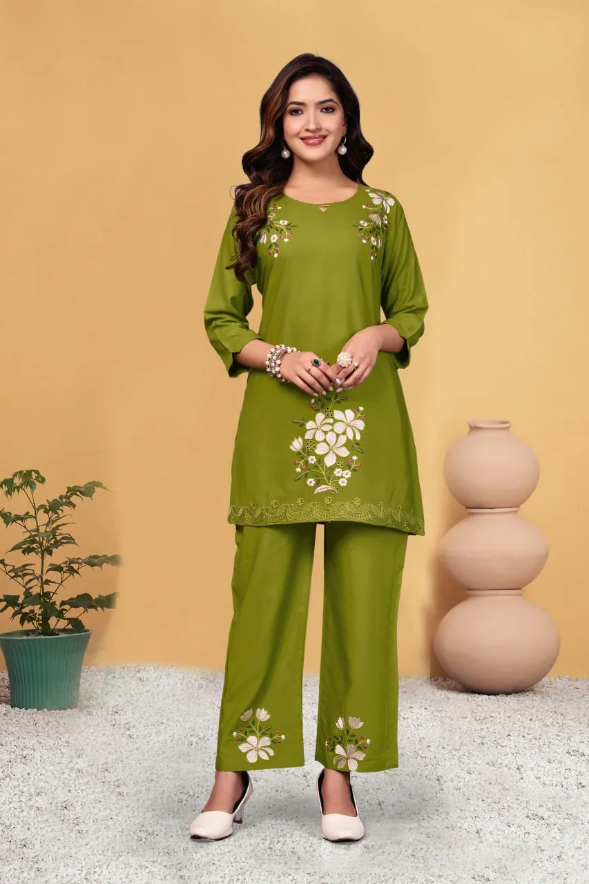 Lila 132 Heavy Viscose Rayon Embroidery Co Ord Set