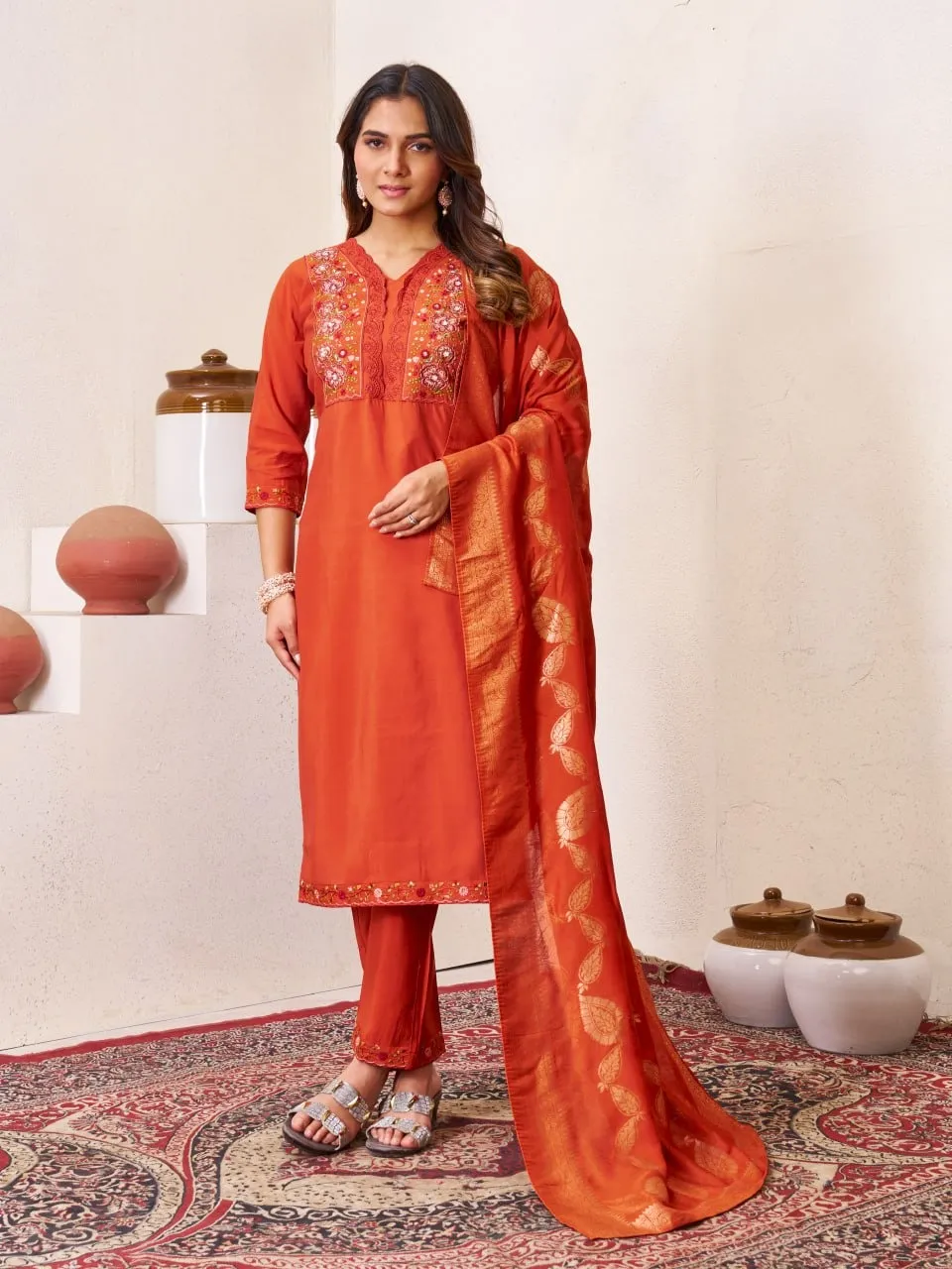 Lila 135 Roman Silk Embroidery Festival Readymade Dress