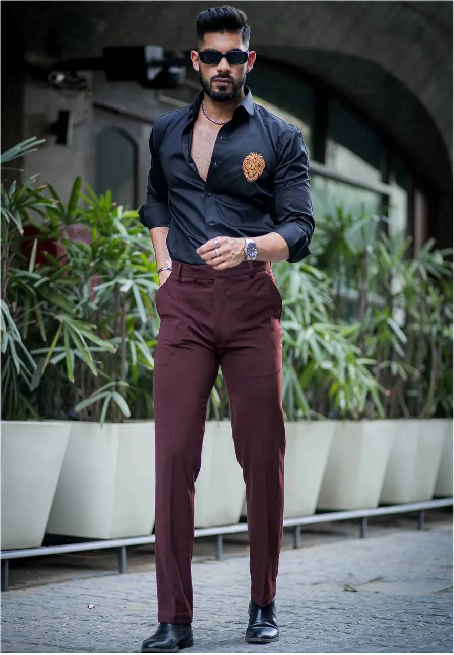 LTT Vol 22 Black Satin Embroidery Shirt Men's Wear