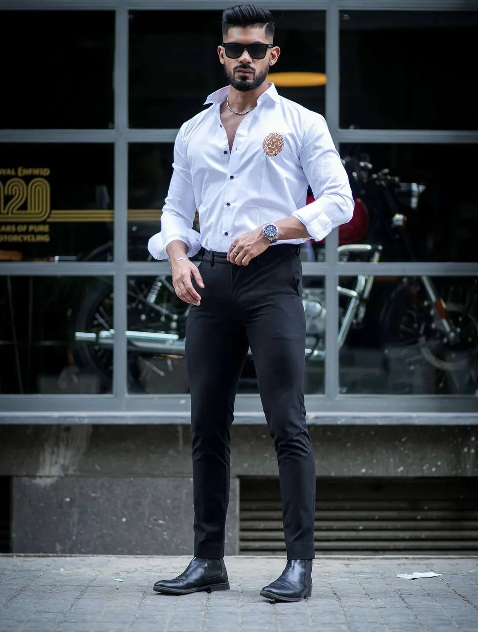 LTT Vol 23 White Satin Embroidery Shirt Men's Wear