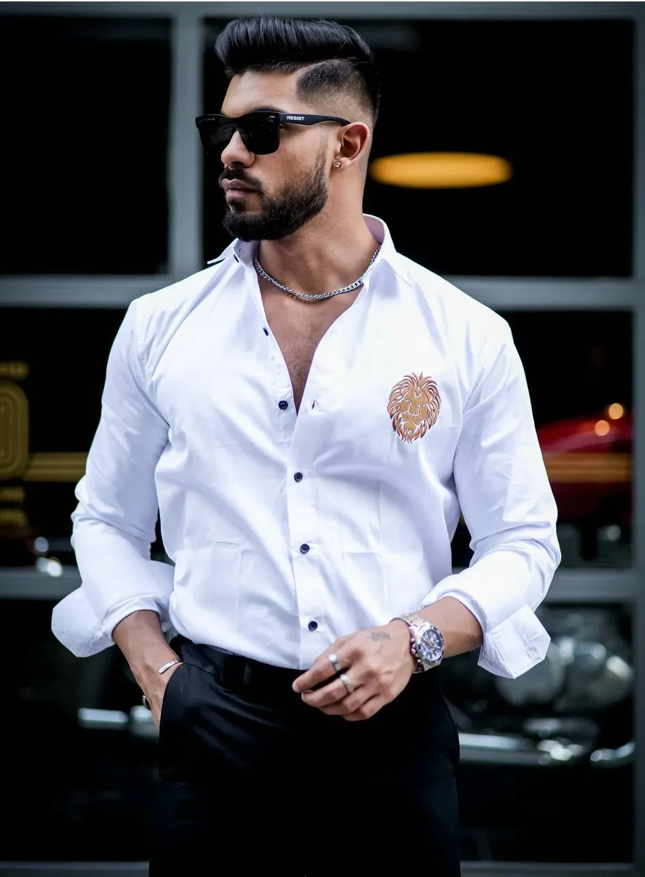 LTT Vol 23 White Satin Embroidery Shirt Men's Wear