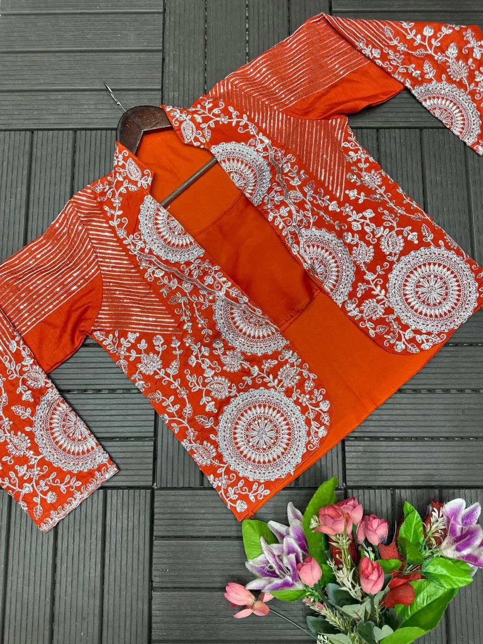 Madhuri 220 Orange Heavy Rangoli Ready To Wear Saree