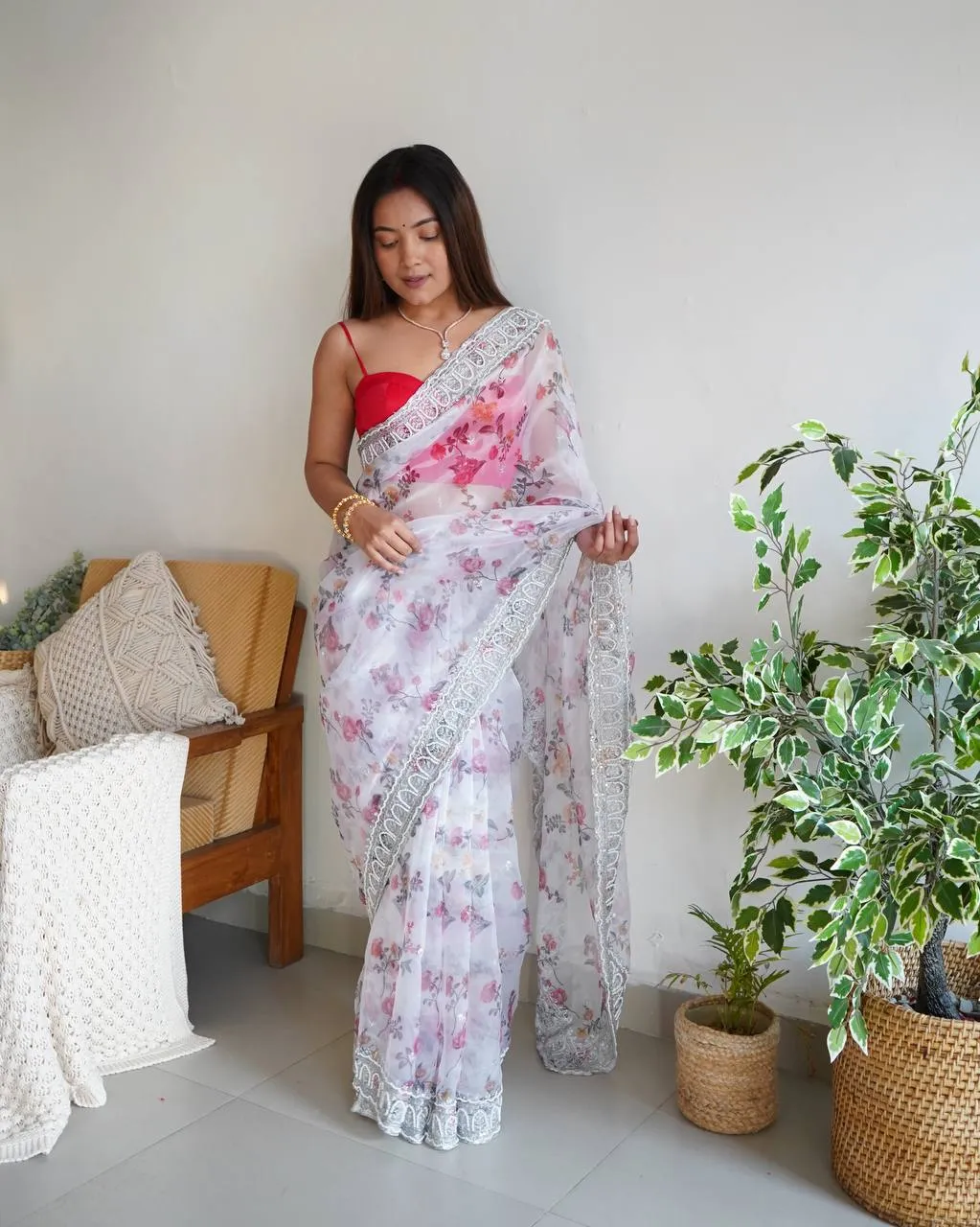 MHV Ferry Organza Silk Floral Printed Sarees