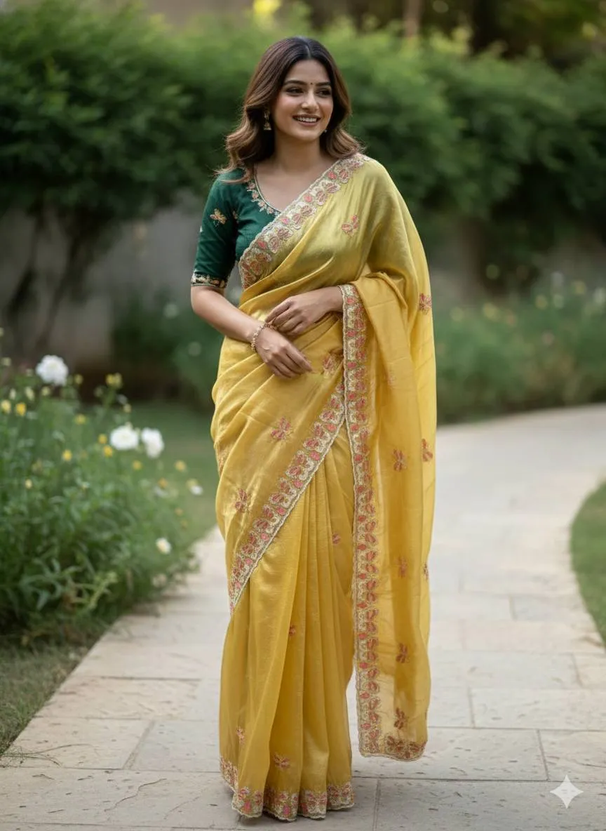 MHV Organza Butterfly Embroidery Sarees