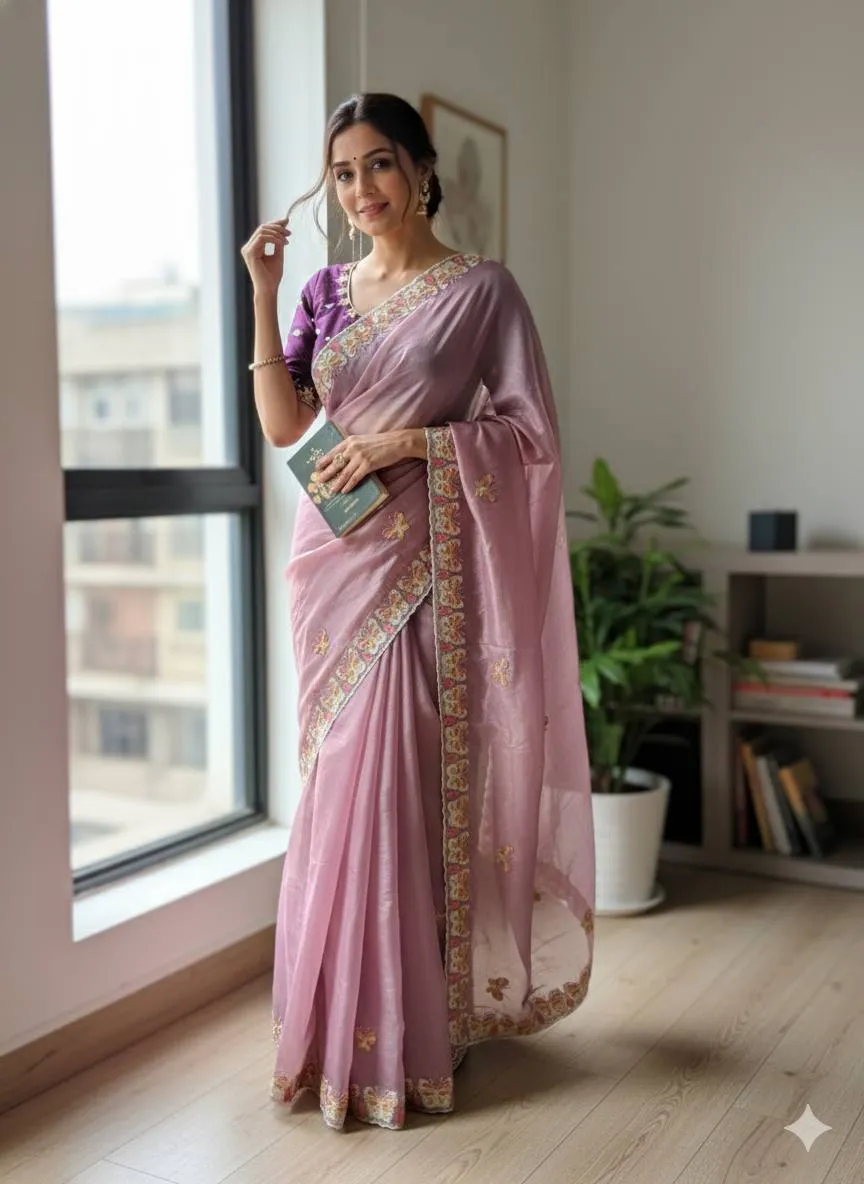 MHV Organza Butterfly Embroidery Sarees