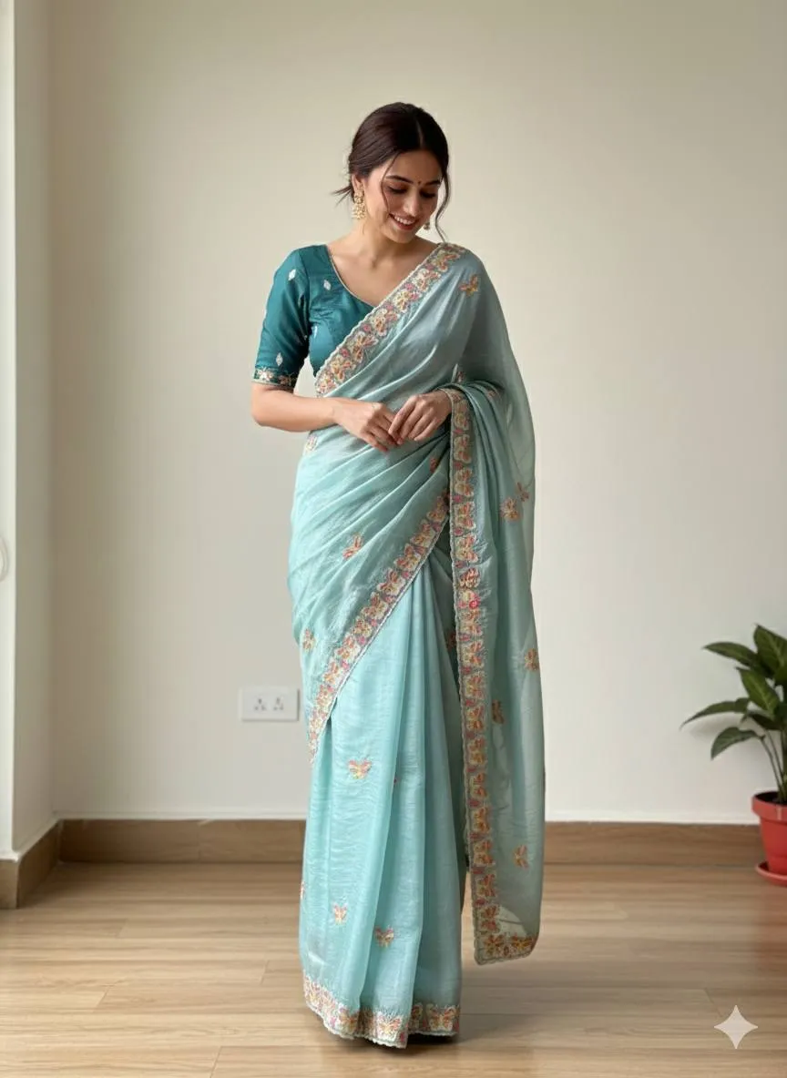 MHV Organza Butterfly Embroidery Sarees