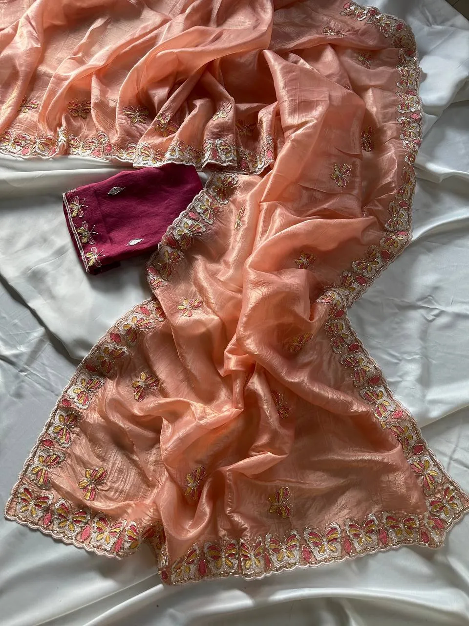 MHV Organza Butterfly Embroidery Sarees