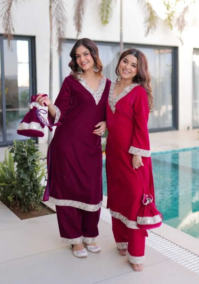 Mohini 9308 Velvet Embroidery Mirror Work Winter Readymade Dress