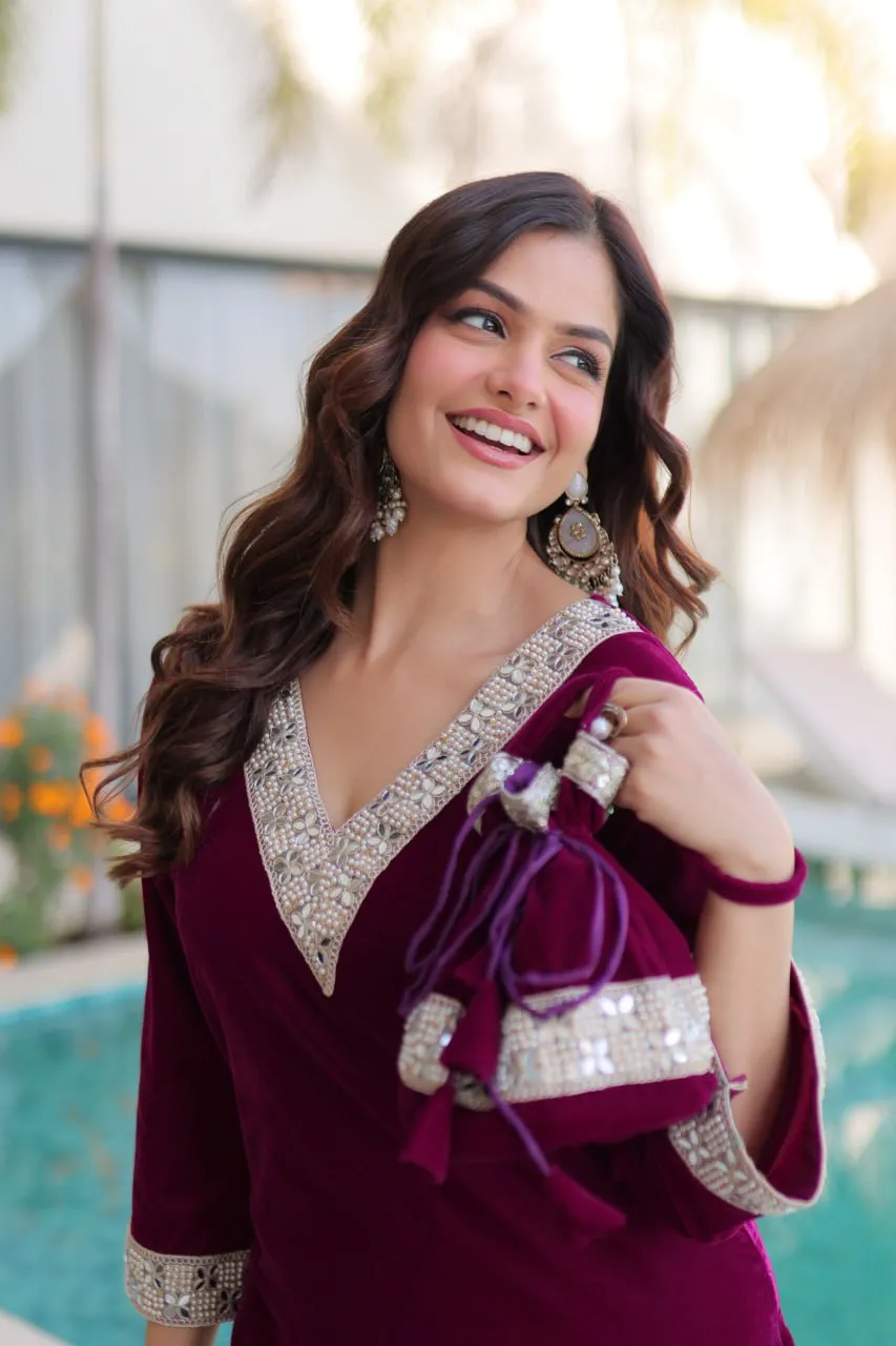 Mohini 9308 Velvet Embroidery Mirror Work Winter Readymade Dress