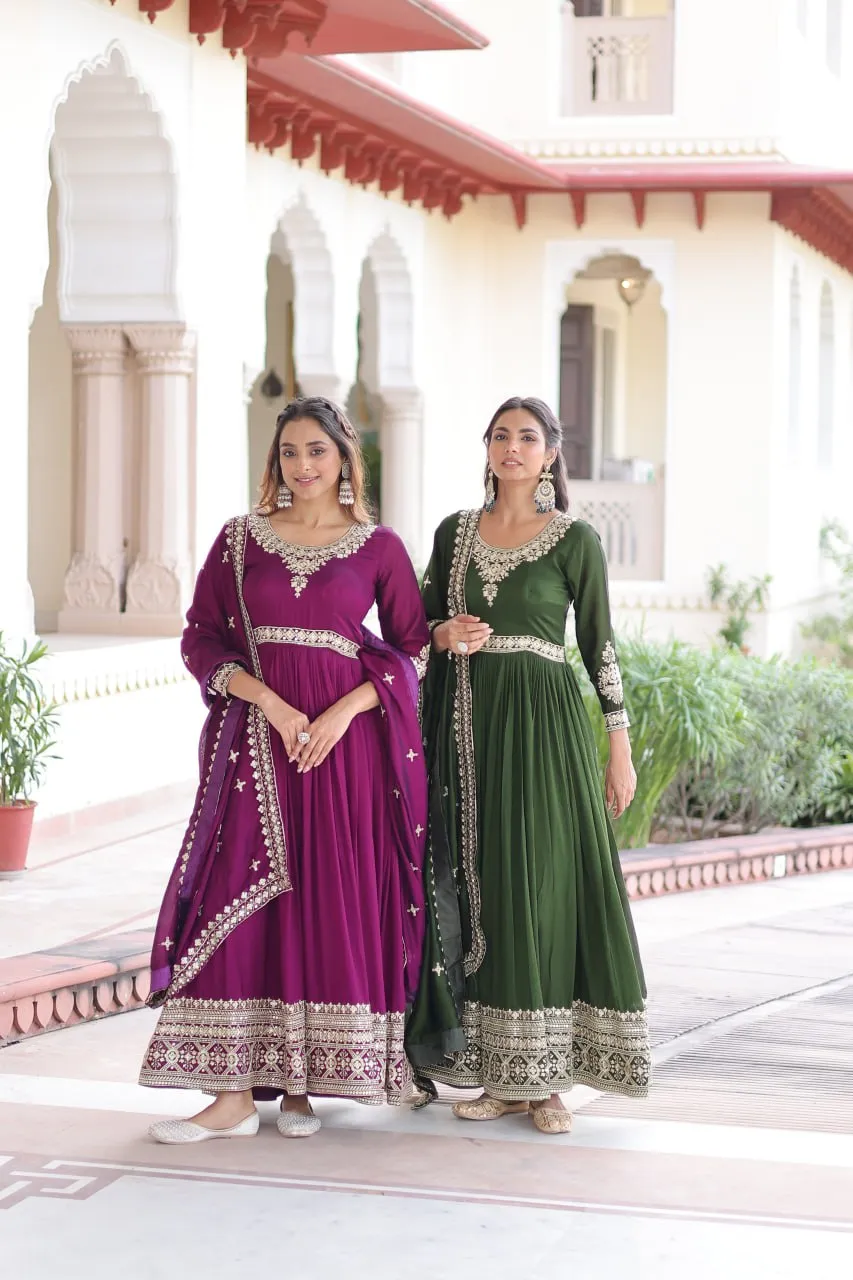 Moni 1215 Vichitra Silk Embroidery Festival Gown