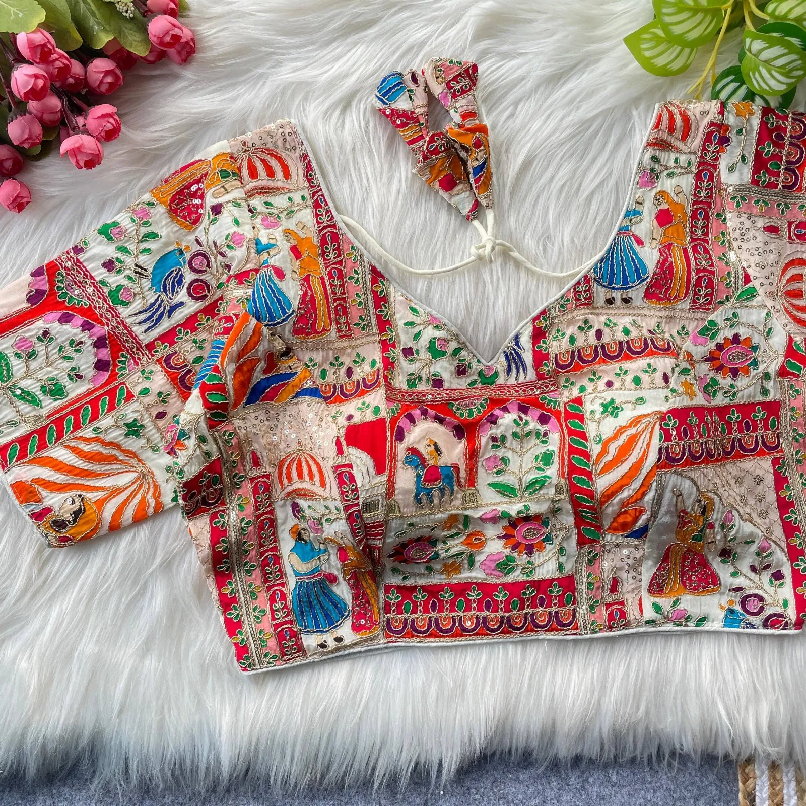 Mrunal Viscose Natural Creap Printed Wedding Readymade Blouse