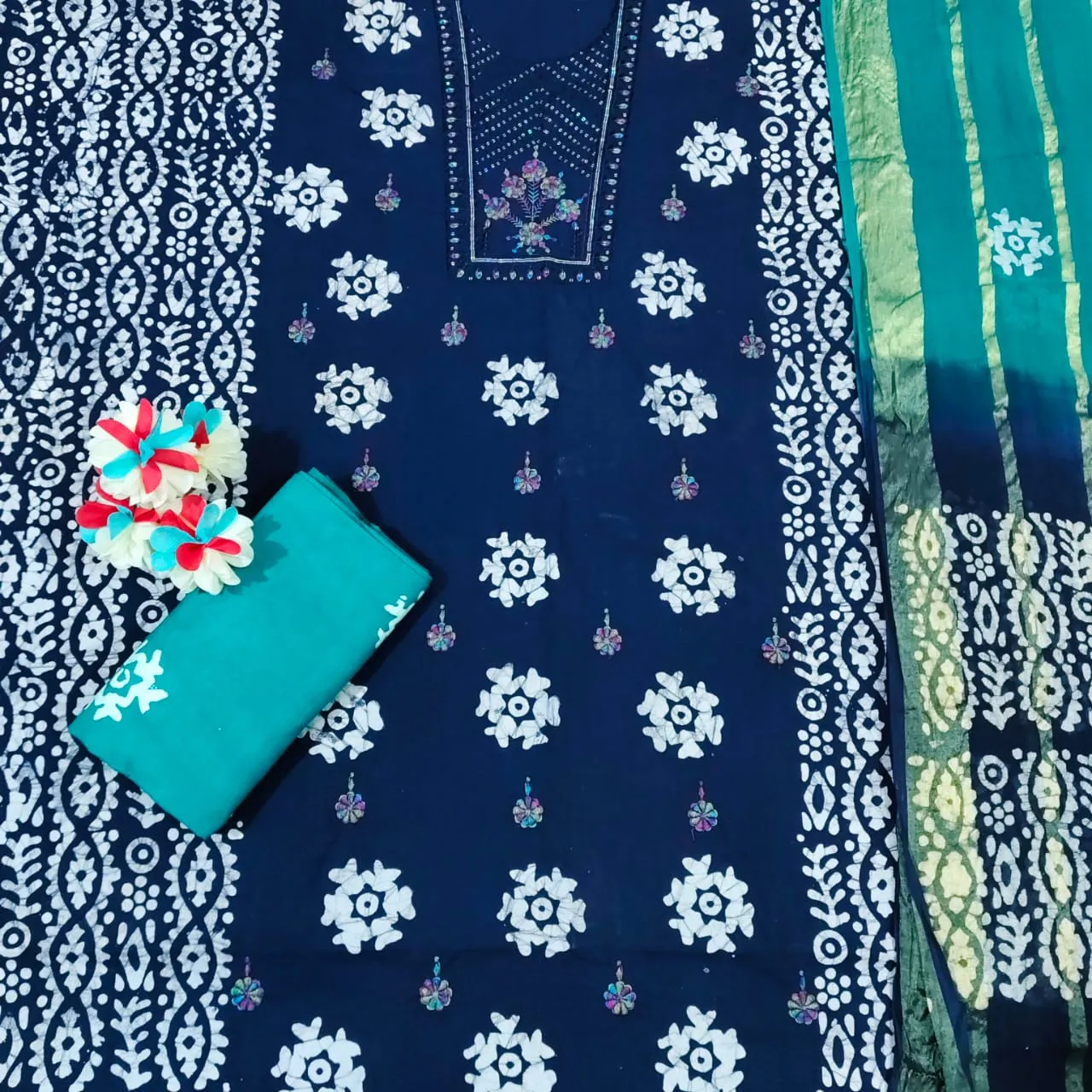 Nemi Wax Batik With Sequence Work Unstitched Suits