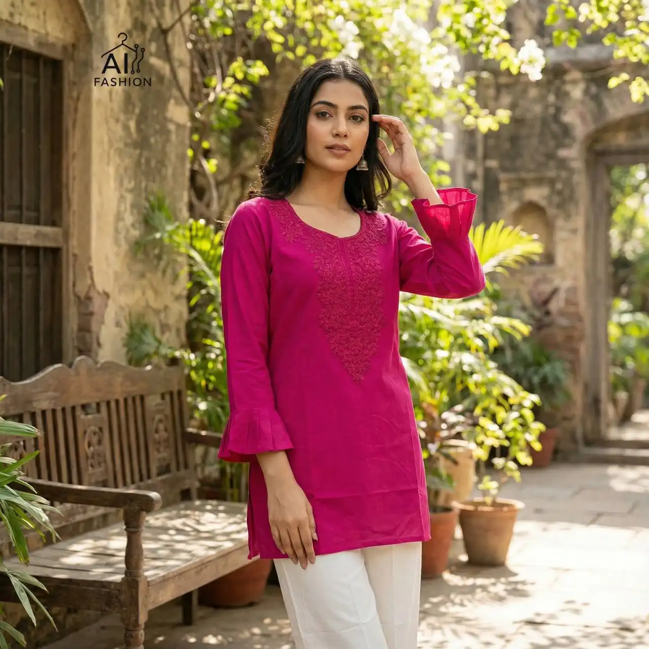 SS2016 Heavy Rayon Chikan Work Short Top Western Wear