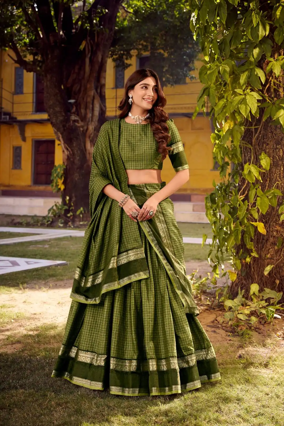 WMN 1900 Swasthika Chettinad Cotton Lehenga Saree