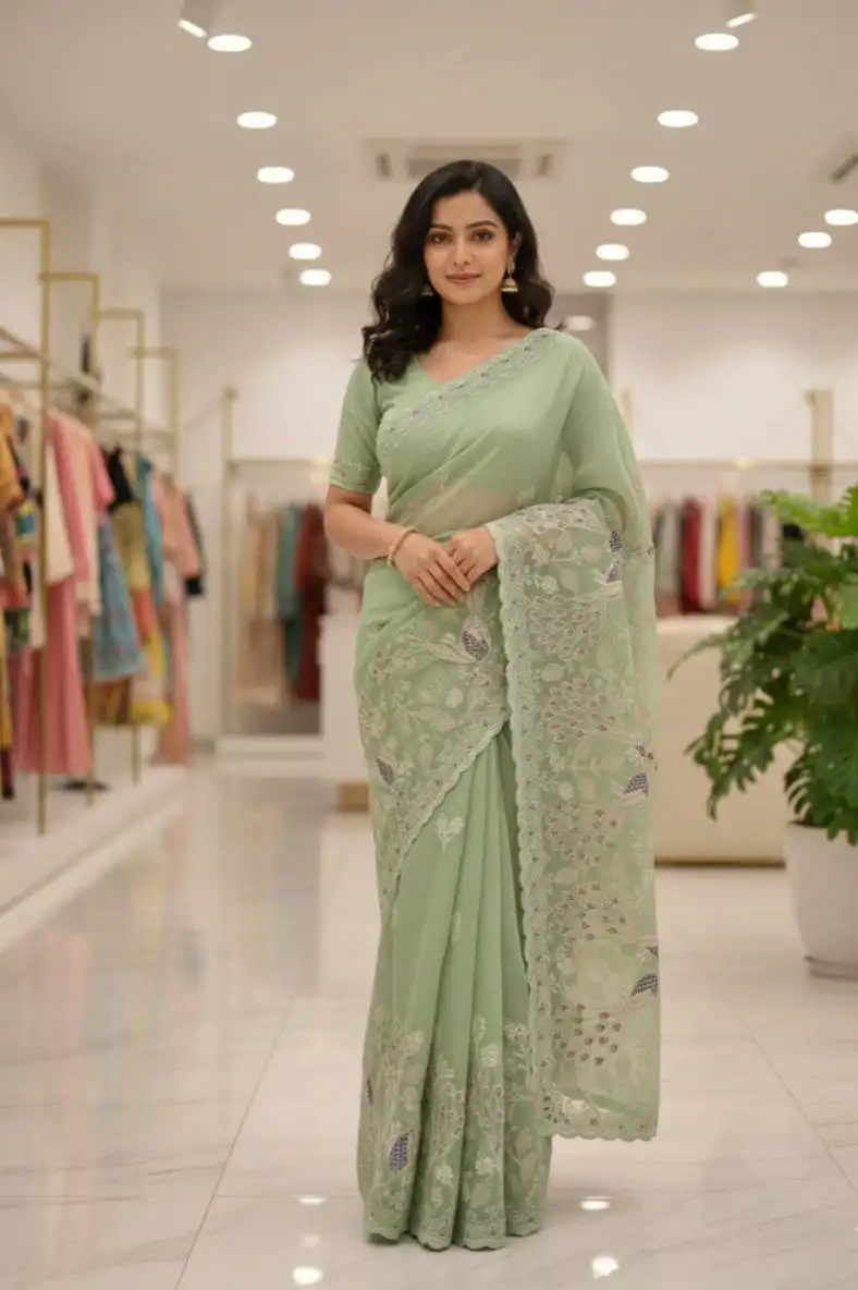 Kusum 806 Crunchy Silk Saree With Embroidery