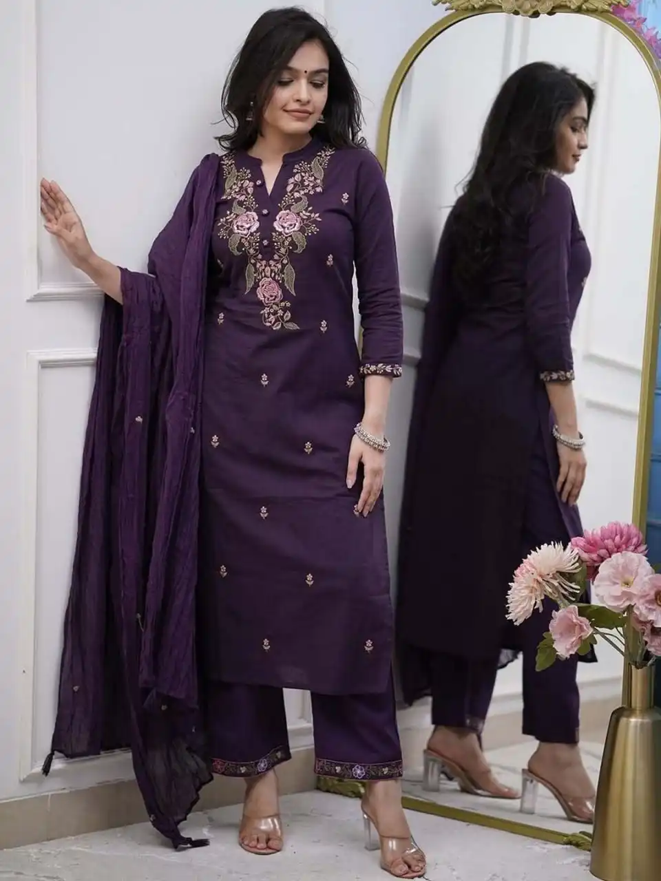 LFK 2094A Viscose Embroidery Kurti Pant With Dupatta