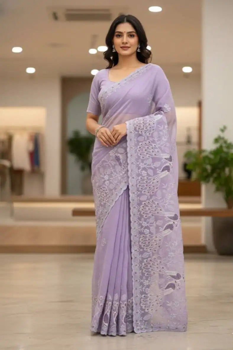 Kusum 806 Crunchy Silk Saree With Embroidery