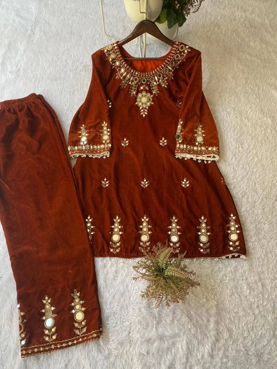 BV 423 Velvet Embroidery Mirror Work Winter Co Ord Set