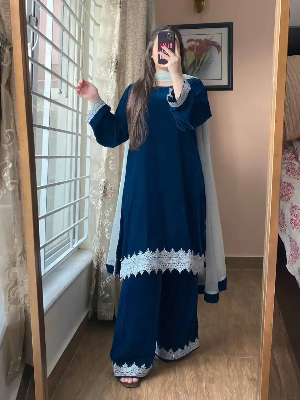 BV 419A Velvet Embroidery Winter Readymade Dress