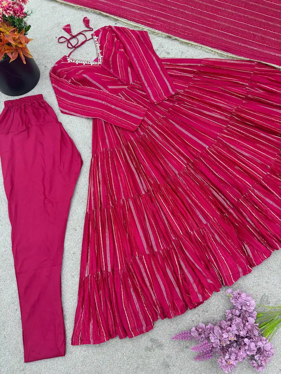 Sabina 5305A Ruby Color Mal Chanderi Readymade Dress