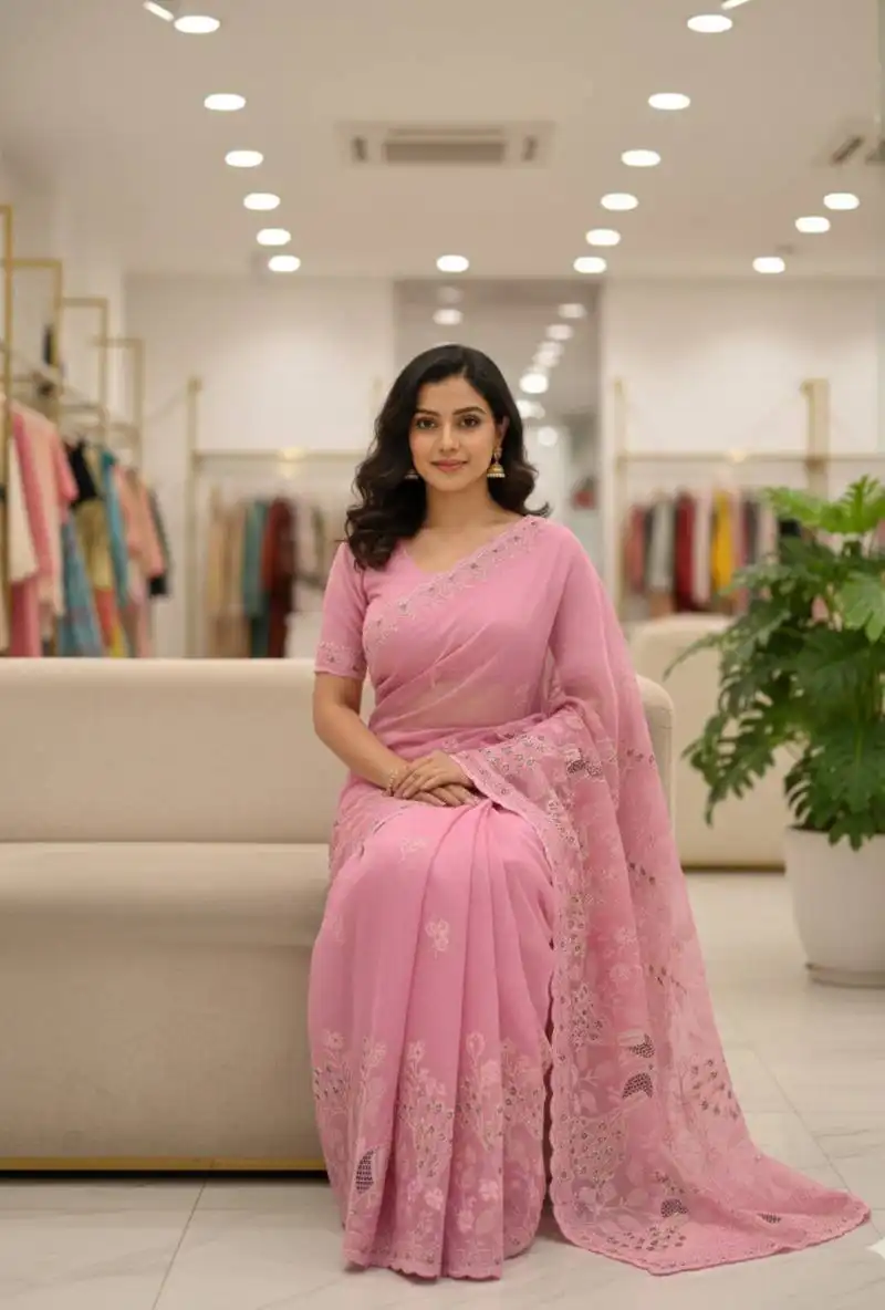 Kusum 806 Crunchy Silk Saree With Embroidery