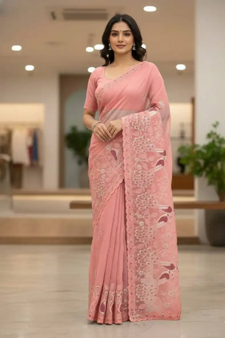 Kusum 806 Crunchy Silk Saree With Embroidery