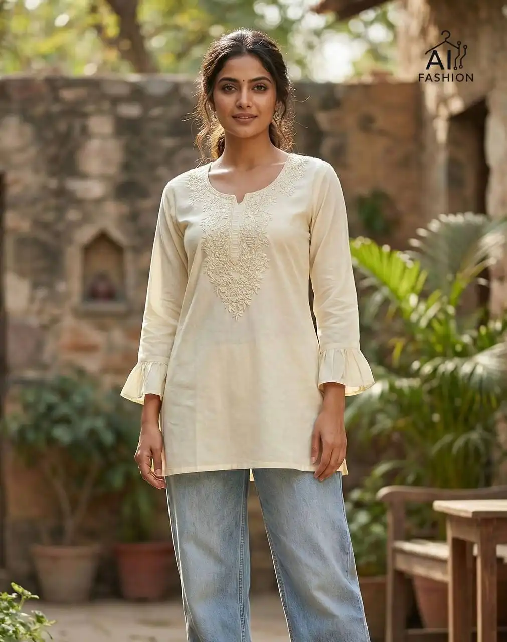 SS2016 Heavy Rayon Chikan Work Short Top Western Wear