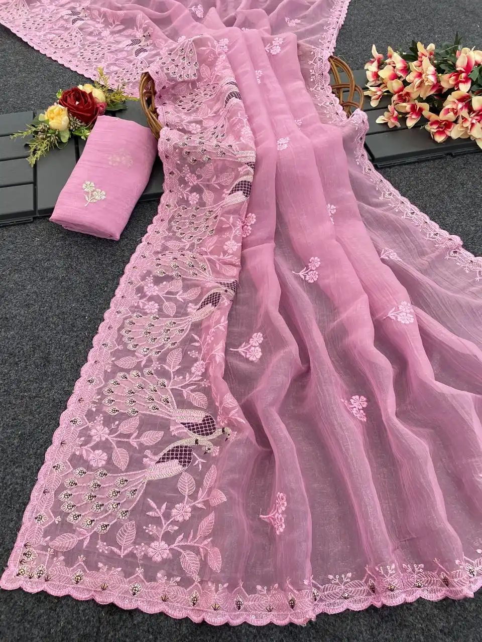 Kusum 806 Crunchy Silk Saree With Embroidery