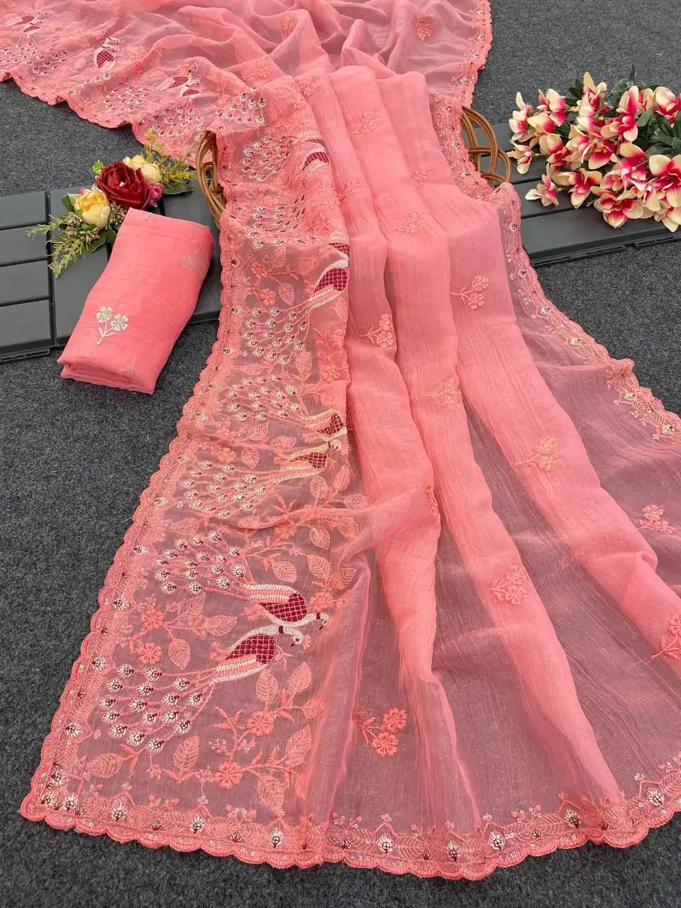 Kusum 806 Crunchy Silk Saree With Embroidery