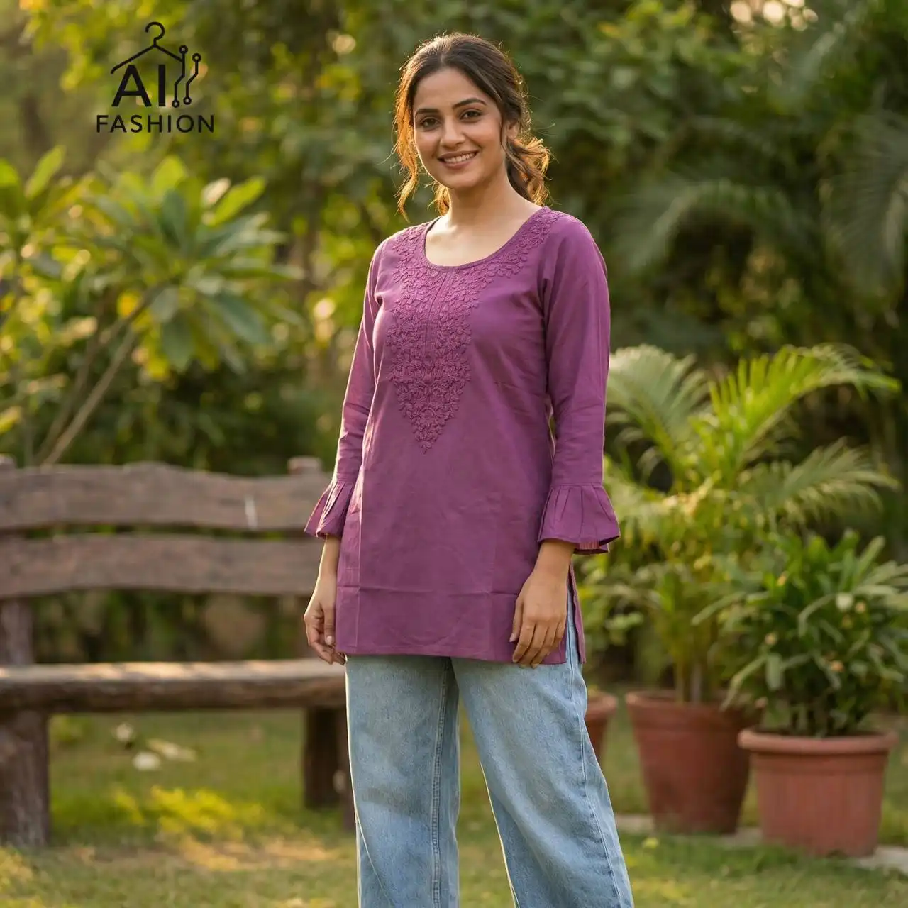 SS2016 Heavy Rayon Chikan Work Short Top Western Wear