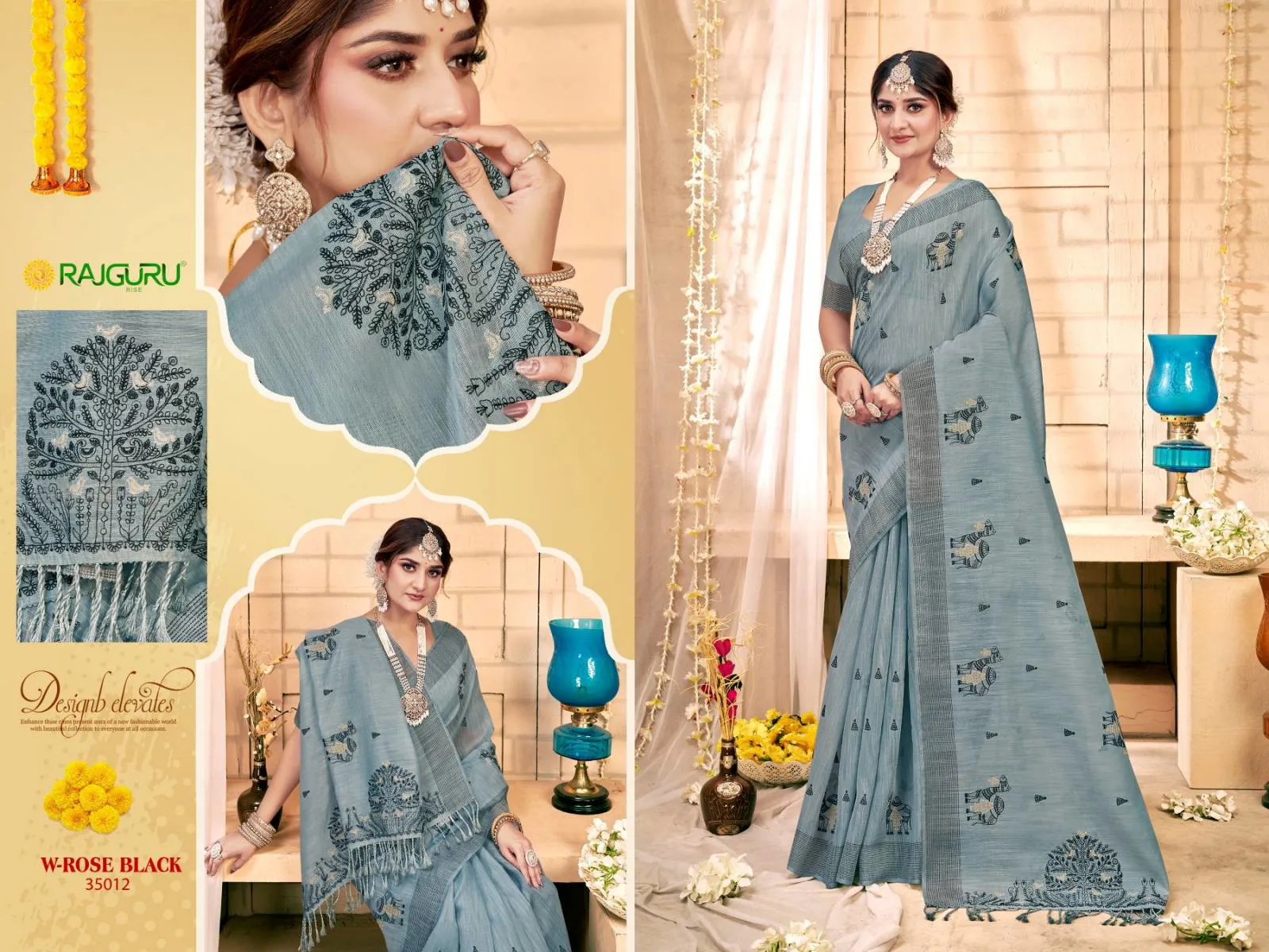 Rajguru W Rose Black Sarees