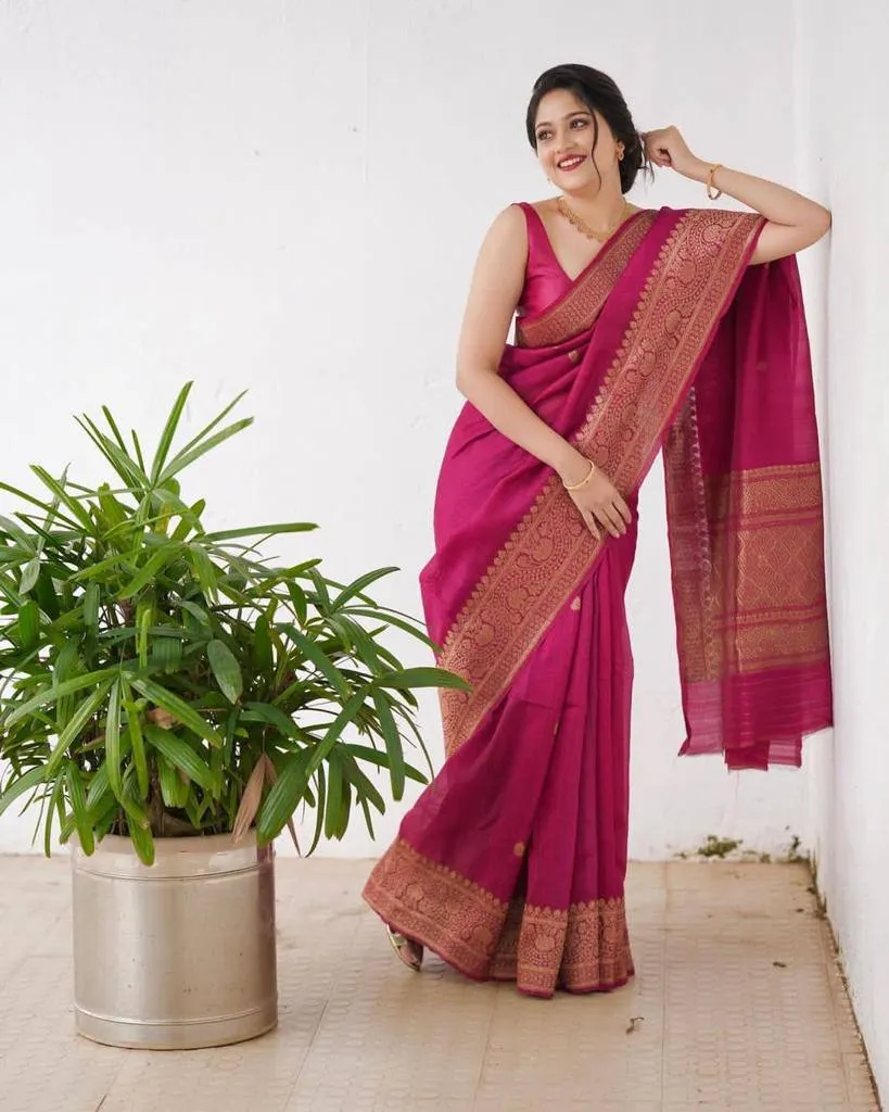 Rani 6079 Ruby Color Soft Lichi Silk Jacquard Saree