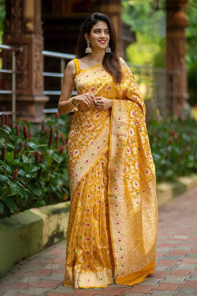 Rani 6080 Soft Lichi Silk Jacquard Work Haldi Festival Sarees