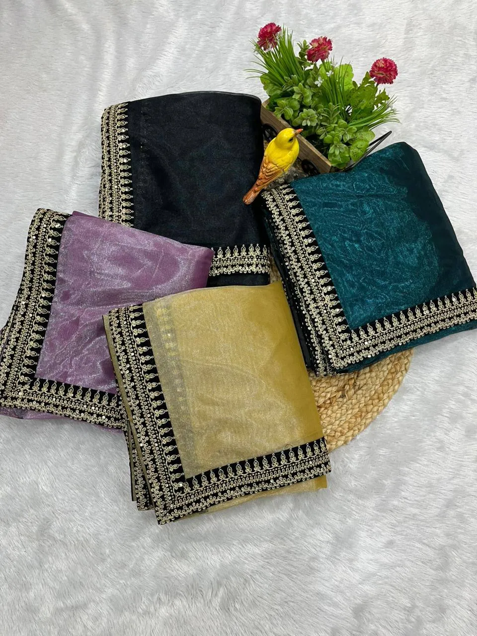 RBC 6034 Soft Twill Net Velvet Lace Border Sarees