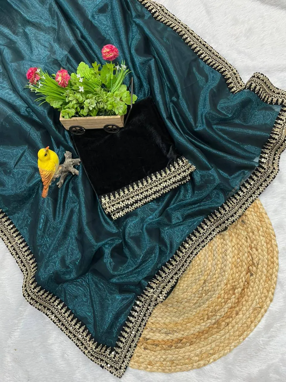 RBC 6034 Soft Twill Net Velvet Lace Border Sarees