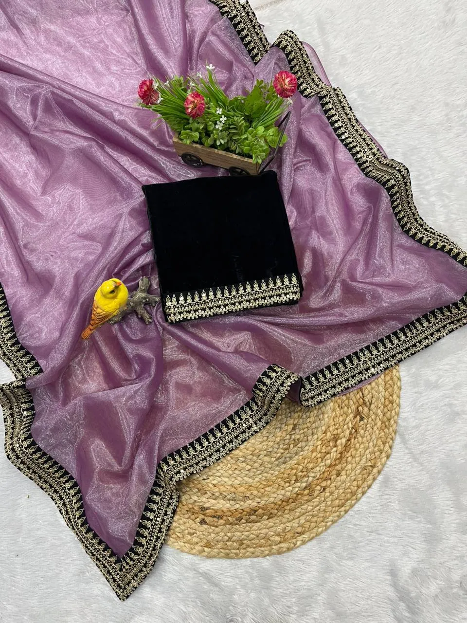 RBC 6034 Soft Twill Net Velvet Lace Border Sarees