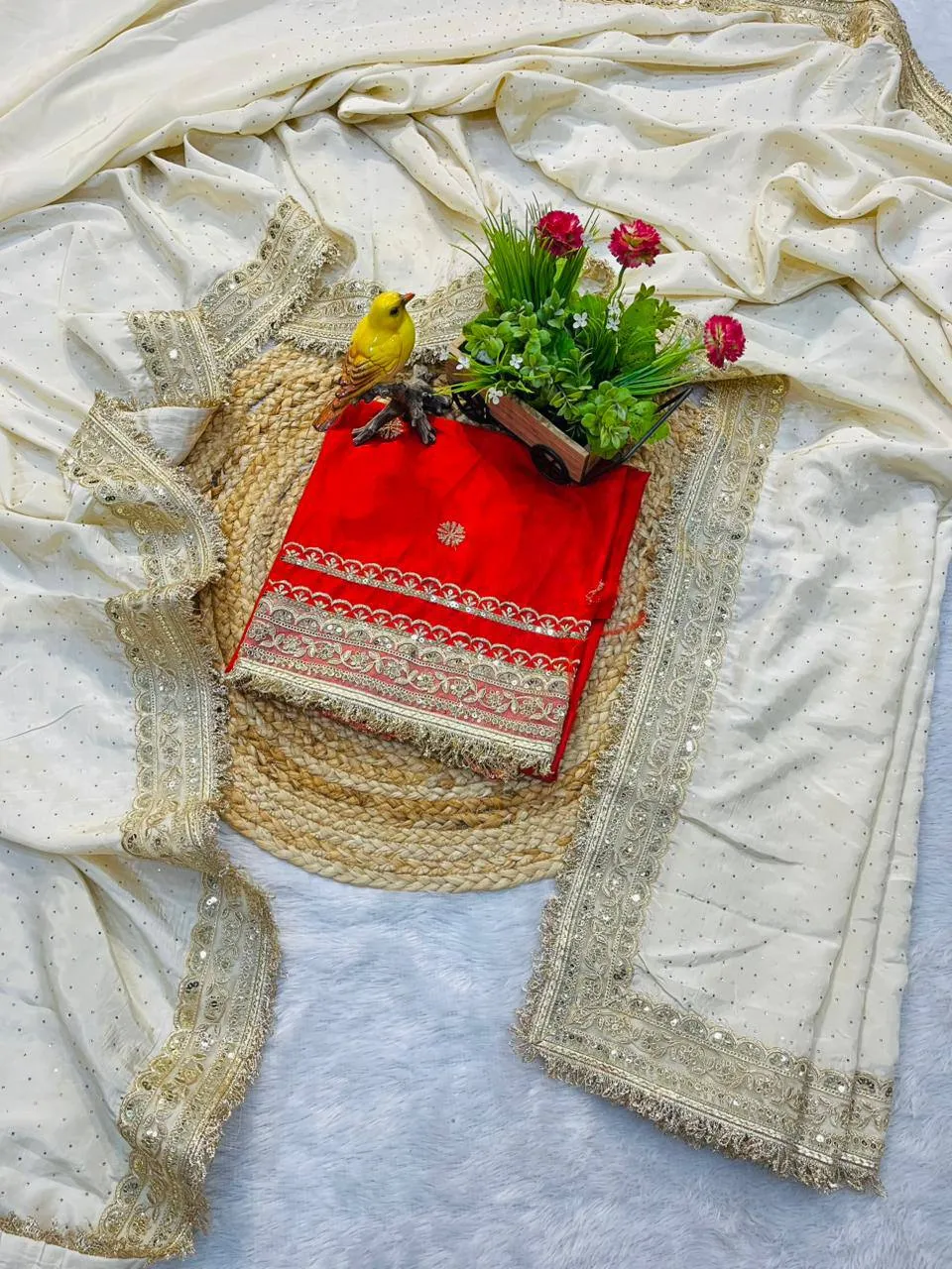 RBC 6035 Cream Soft Smoothy Silk Bollywood Sarees