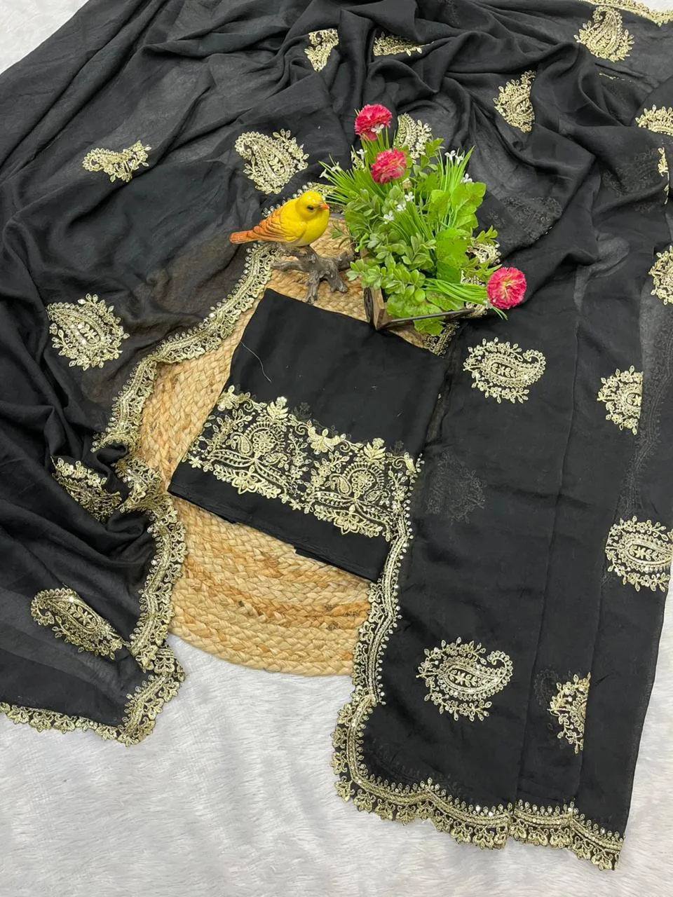 RBC 6037 Black Rangoli Crush Silk Bollywood Sarees