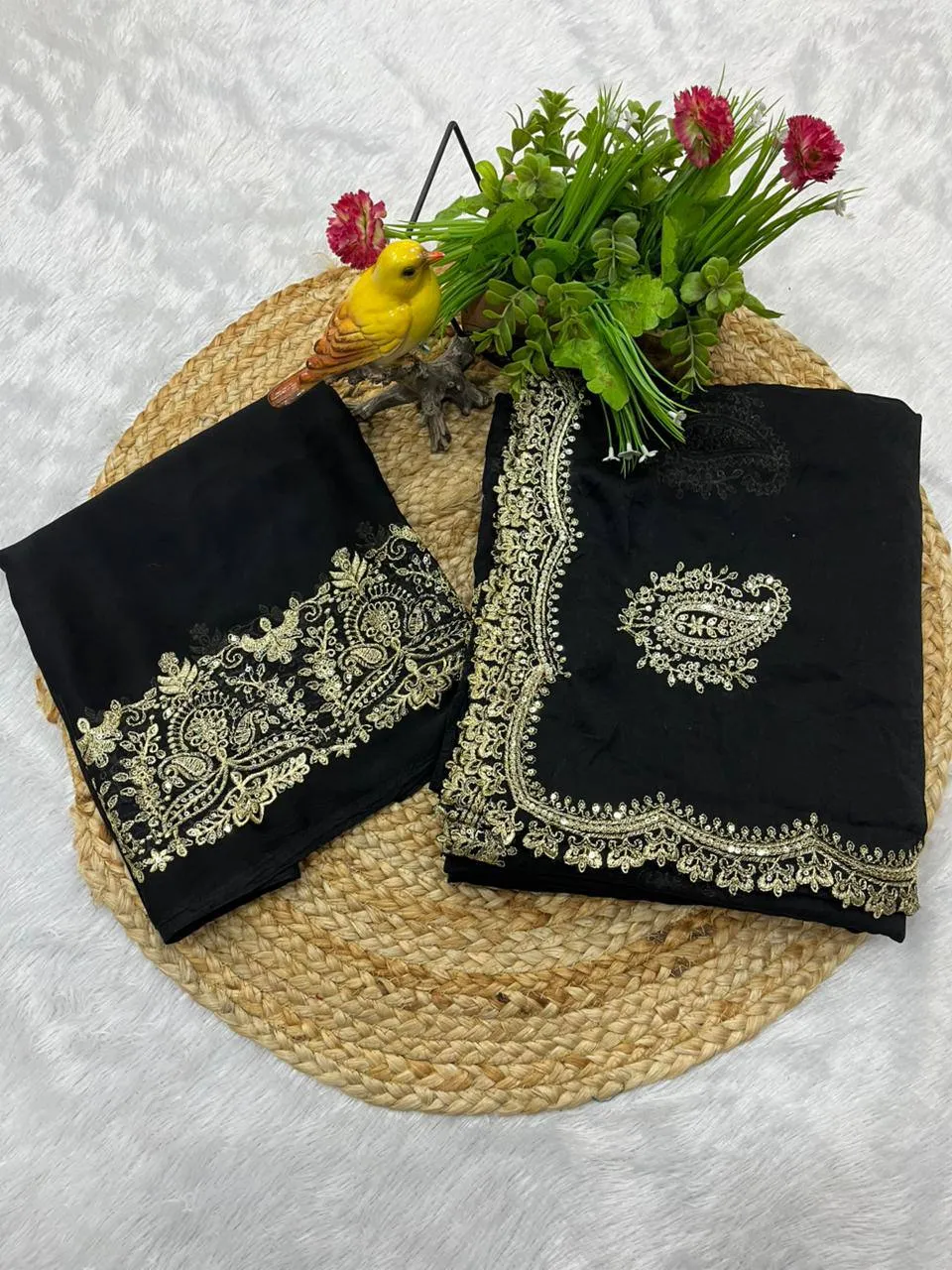 RBC 6037 Black Rangoli Crush Silk Bollywood Sarees