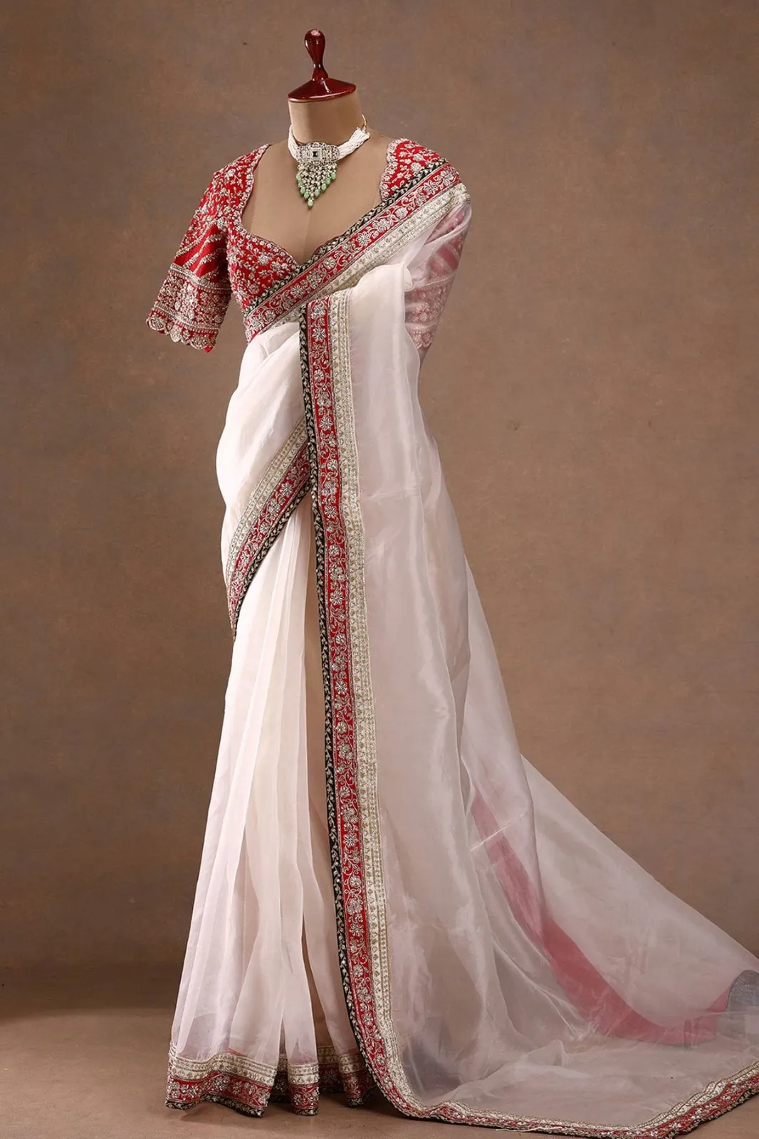 RBC 6038 White Royal Organza Silk Christmas Saree