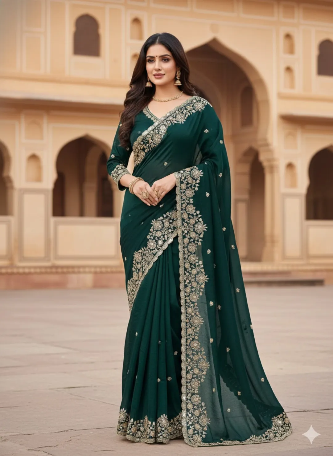 RBC 6042 Fandy Satin Silk Sequins Work Saree