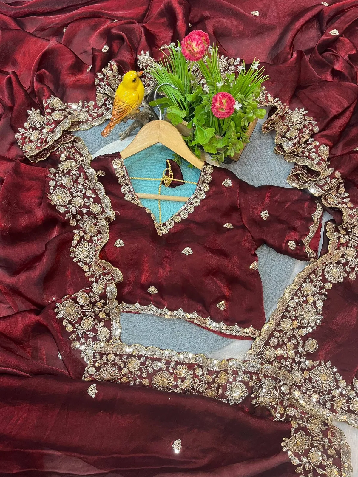 RBC 6042 Fandy Satin Silk Sequins Work Saree